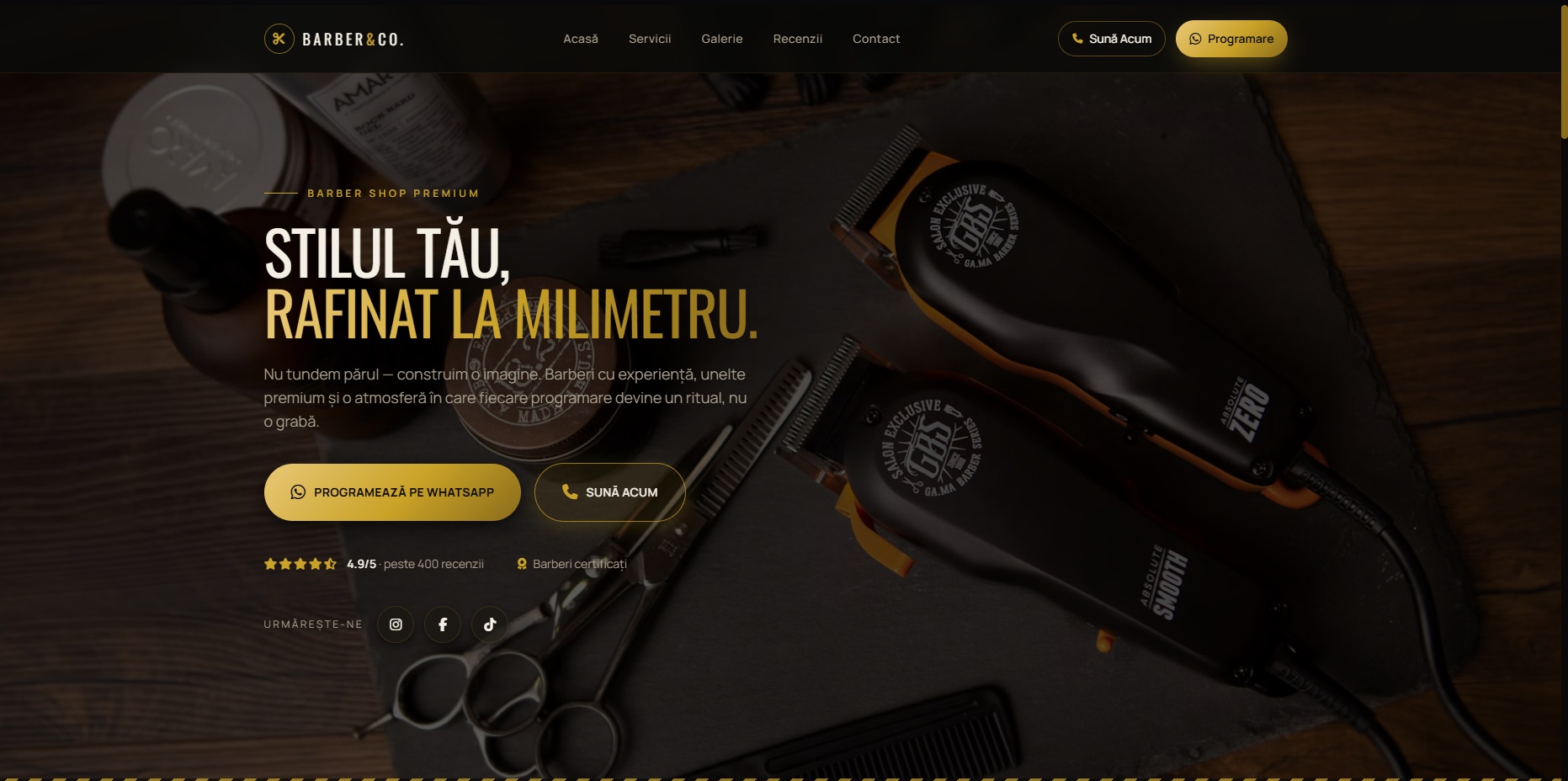 Preview al website-ului demonstrativ Barber & Co.